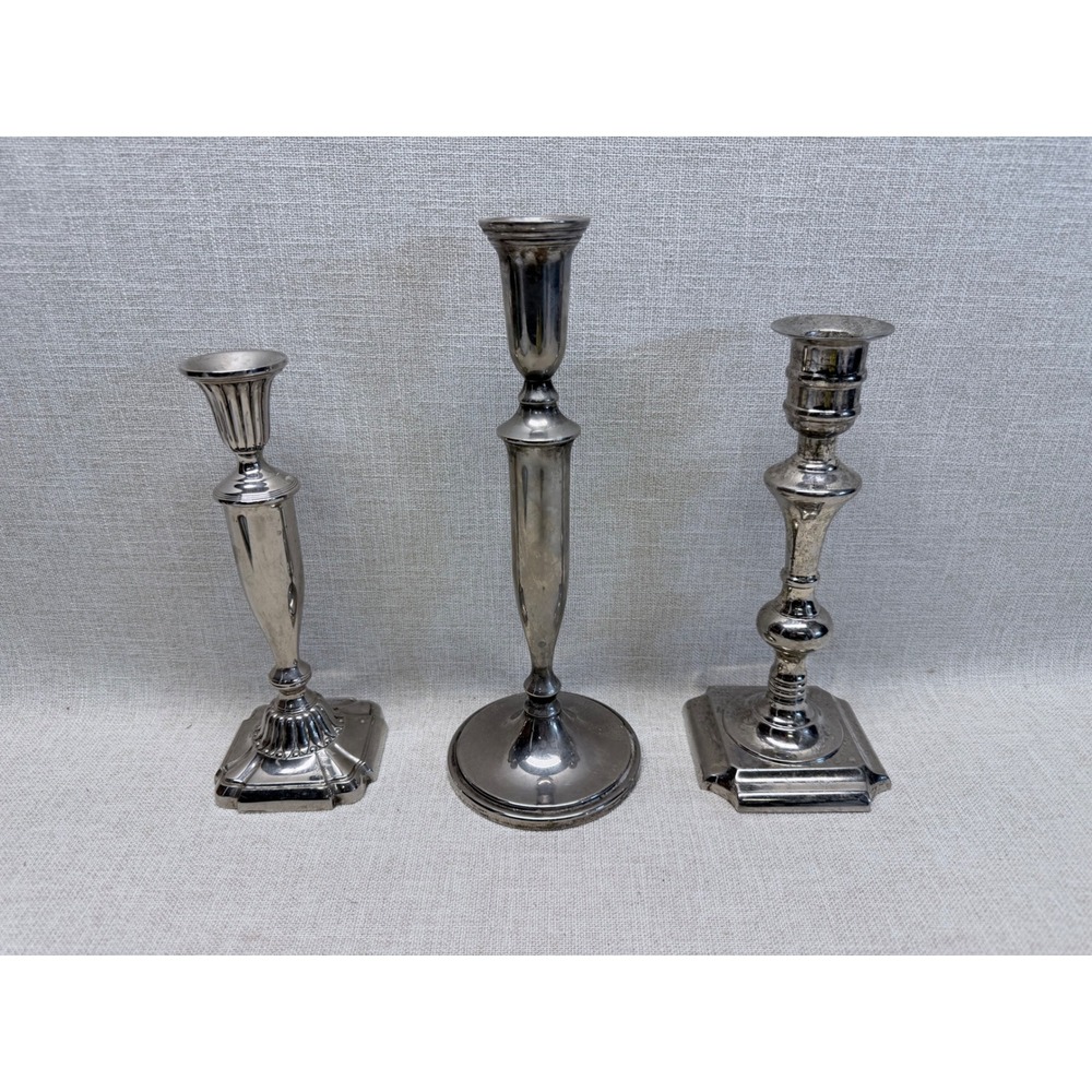 Godinger Silver Plated Candlestick Set 3 Vintage Assorted Candle Holders Silver